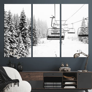 Ski Wall Art - Ski Lift Wall Art Canvas Print Snow Covered