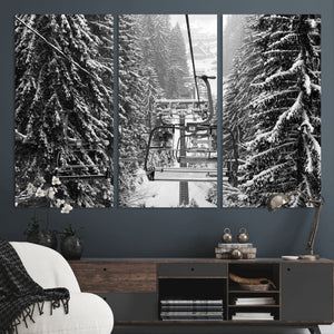 Winter Ski Lift Black and White Canvas Wall Art – Alpine