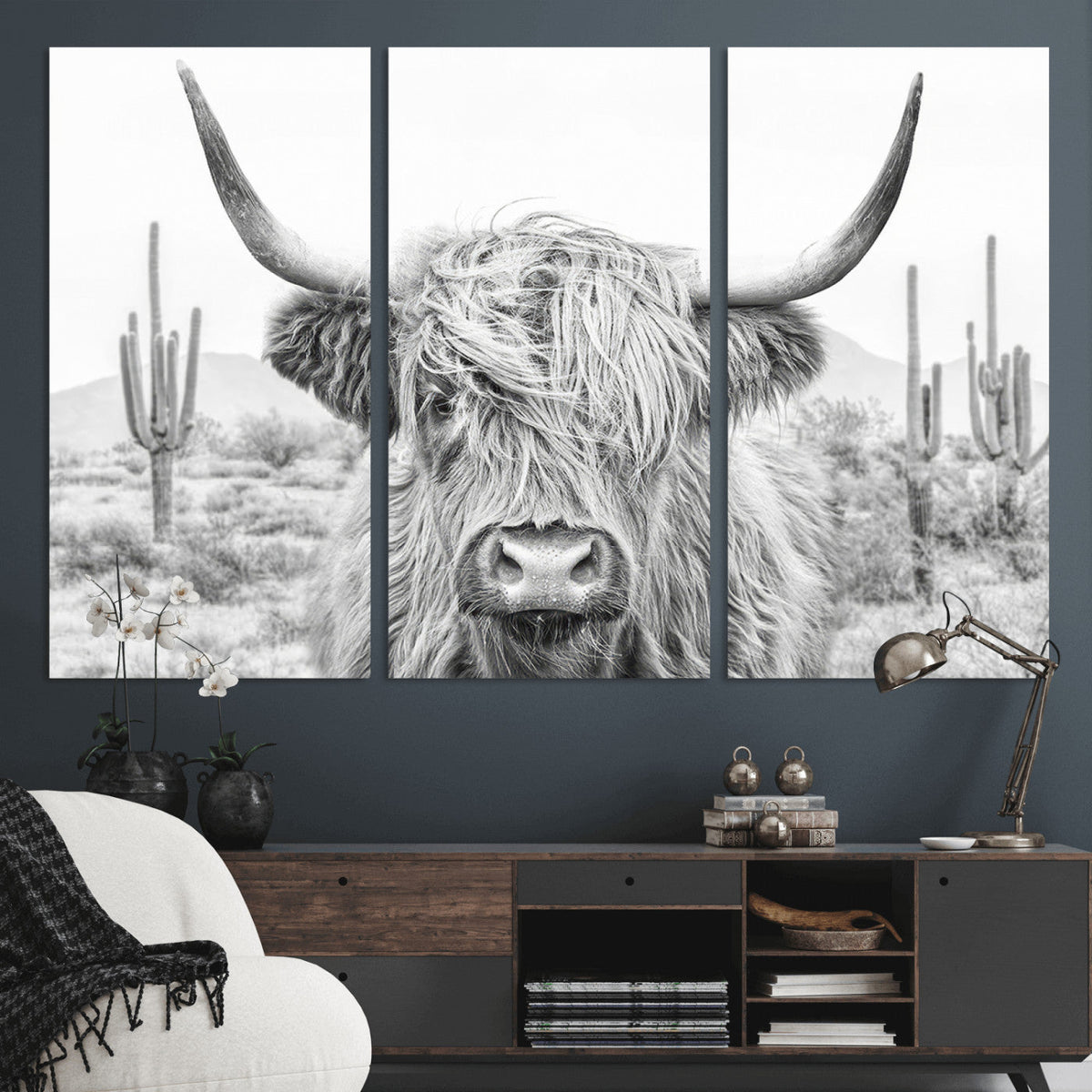 Rustic Charm | Cow Longhorn Black White Bighorn Wall Art