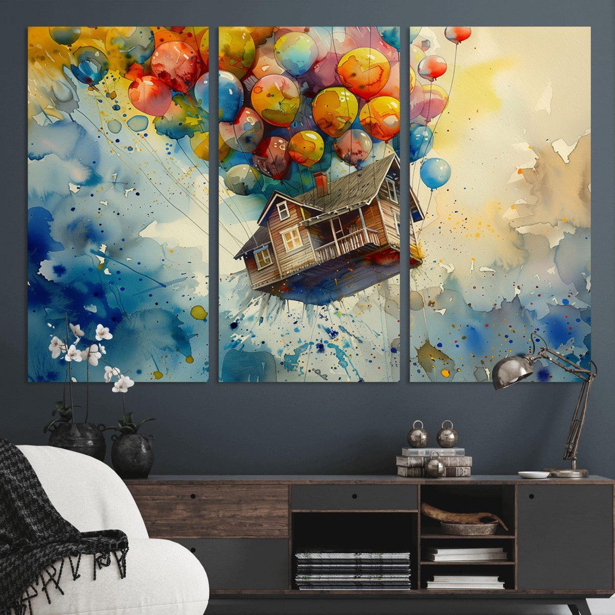 UP-Inspired Floating House with Balloons Canvas Art –