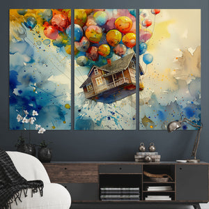 UP-Inspired Floating House with Balloons Canvas Art –