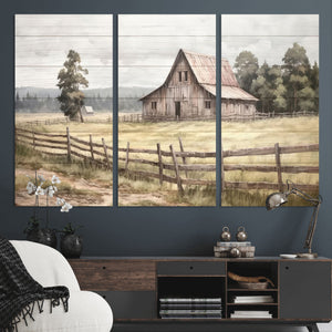 Rustic Farmhouse Barn Wall Art | 3-Panel Framed Gallery Wrap