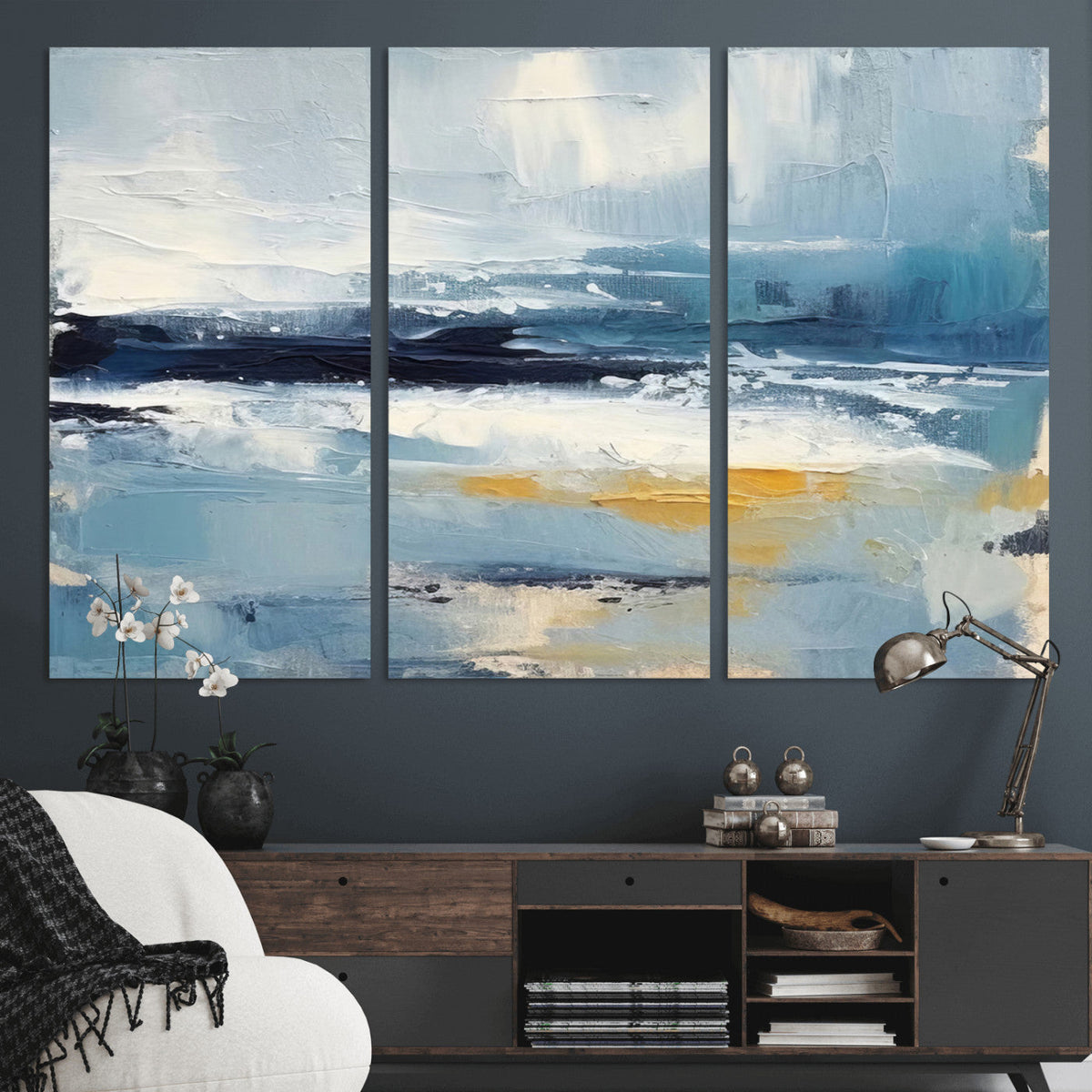 Abstract Ocean Canvas Wall Art - Coastal Blue and Gold