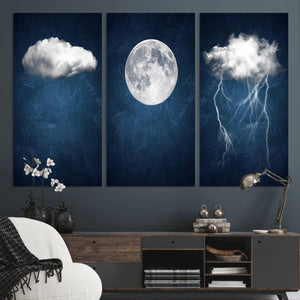 Dark Blue Cloud Art, 3 Piece Indigo Blue Wall Art, Aesthetic