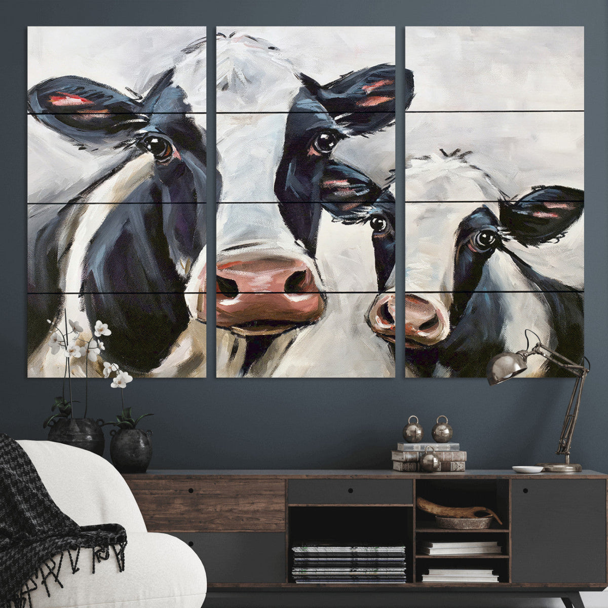 Vintage Baby and Mom Cattle Wall Art Canvas Print