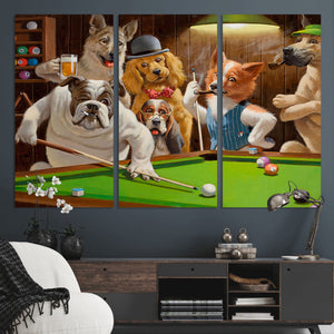 Dogs Playing Pool Canvas Wall Art Funny Gifts Dog Print