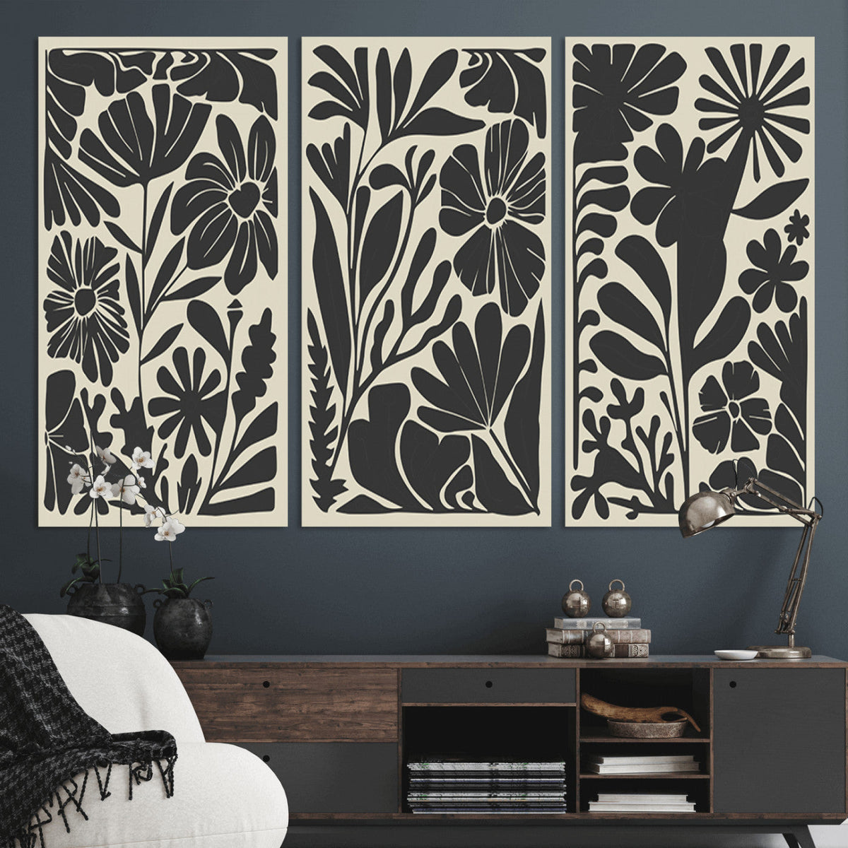 Modern Botanical Wall Art - Floral Black and White Canvas