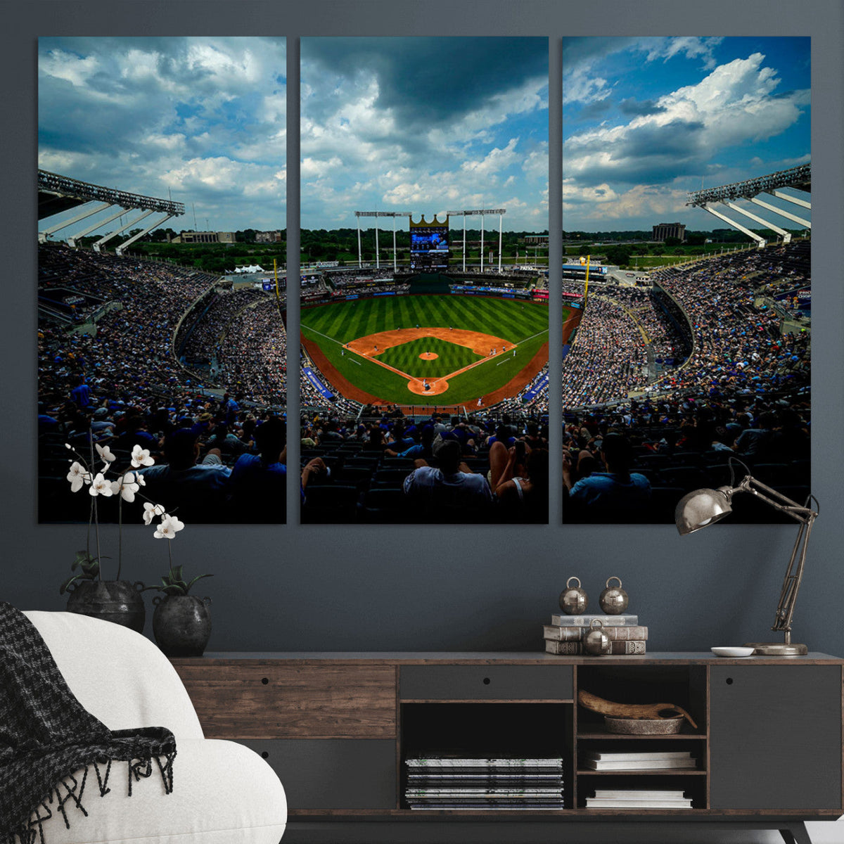 3-Panel Kauffman Stadium Wall Art Print | Large Kansas City