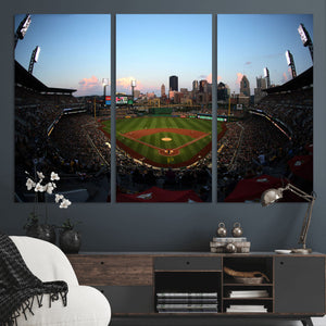 PNC Park Evening Game Triple Canvas Wall Art - Pittsburgh