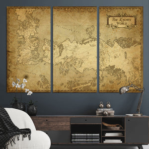 Vintage Game of Thrones Map Wall Art | Westeros and Essos