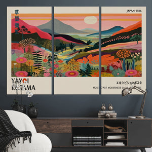 Yayoi Kusama Landscape Canvas Print, Vibrant Floral Mountain