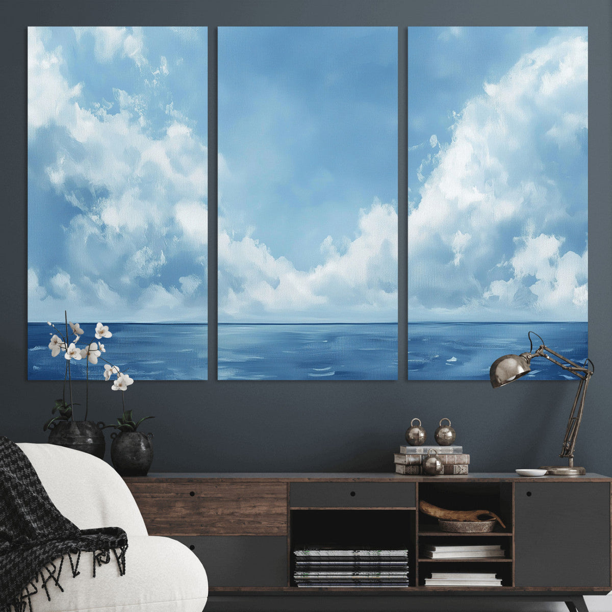 Abstract Ocean Print Artwork- Serene Blue Ocean Canvas Wall