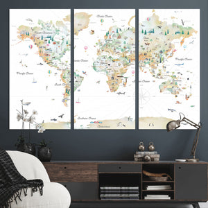 Animal World Map for Kids Room Decor