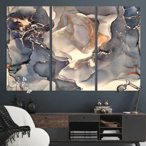 Abstract Blue and Gold Wall Art - Fluid Ink Artwork - Modern