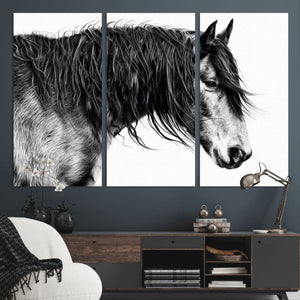 Black Horse Wall Art Canvas Print – Elegant Farmhouse Decor