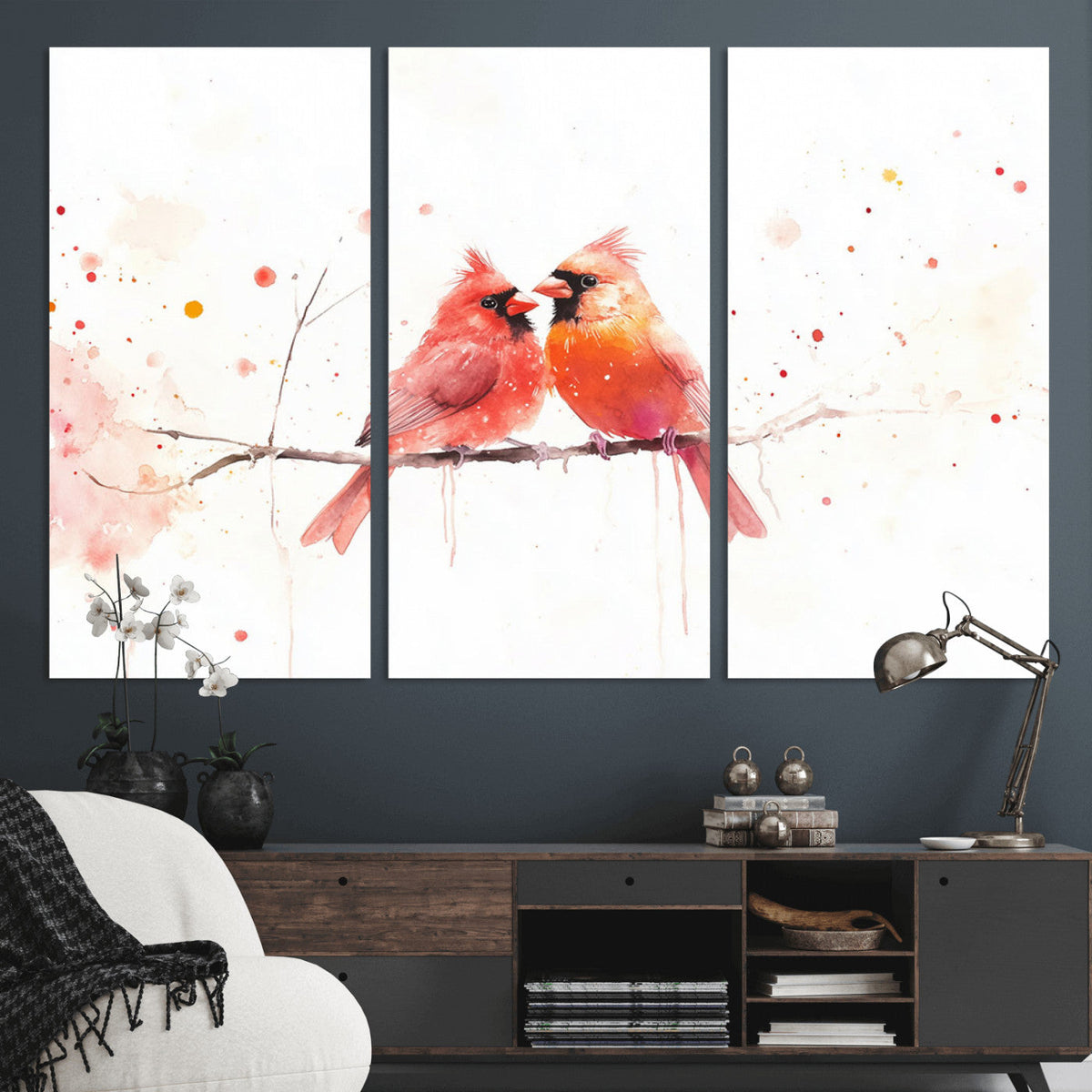 Cardinal Bird Canvas Wall Art - Male and Female Cardinal