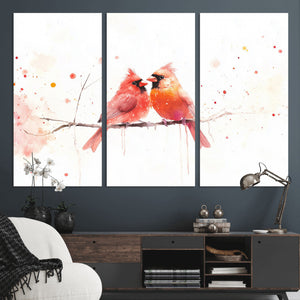 Cardinal Bird Canvas Wall Art - Male and Female Cardinal