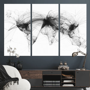 Flight Routes Air Traffic Map Canvas Wall Art - Framed -