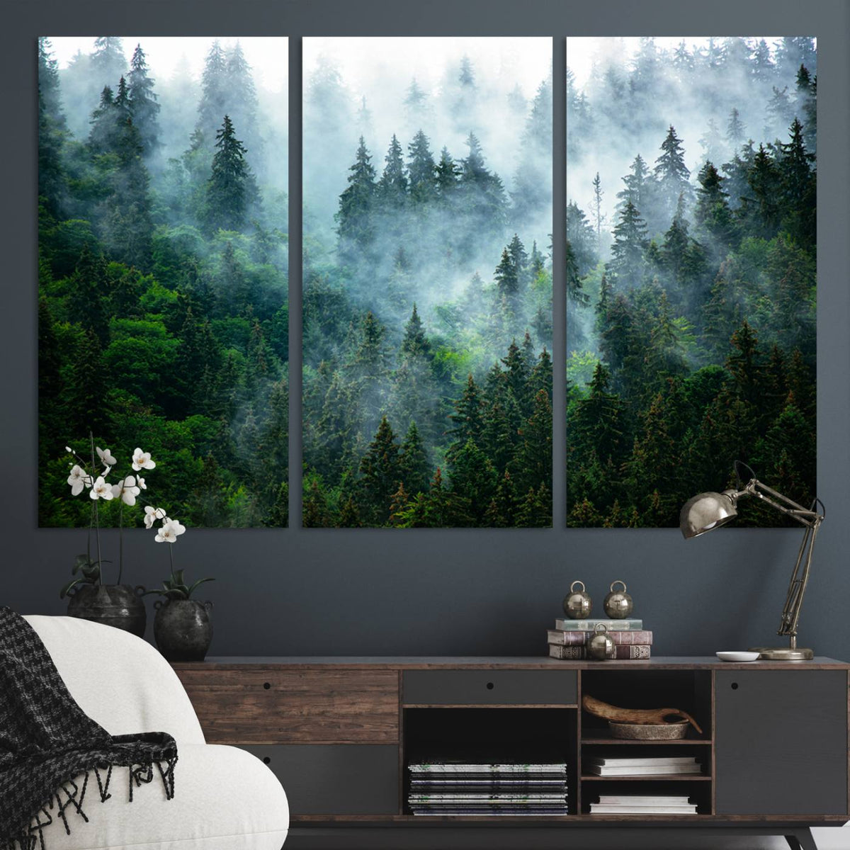 Misty Forest Wall Art Canvas Print – Framed Foggy Mountain