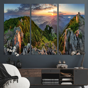 Mountain Sunset Panoramic Wall Art Canvas Print – Framed