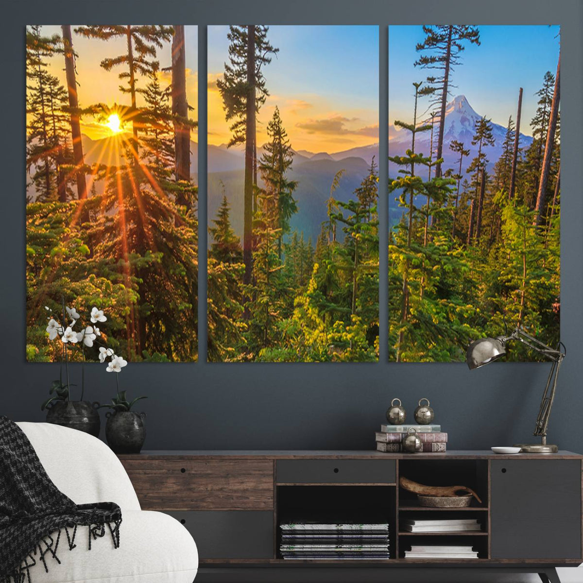 Forest Sunset Wall Art Canvas Print, Glowing Evening Light
