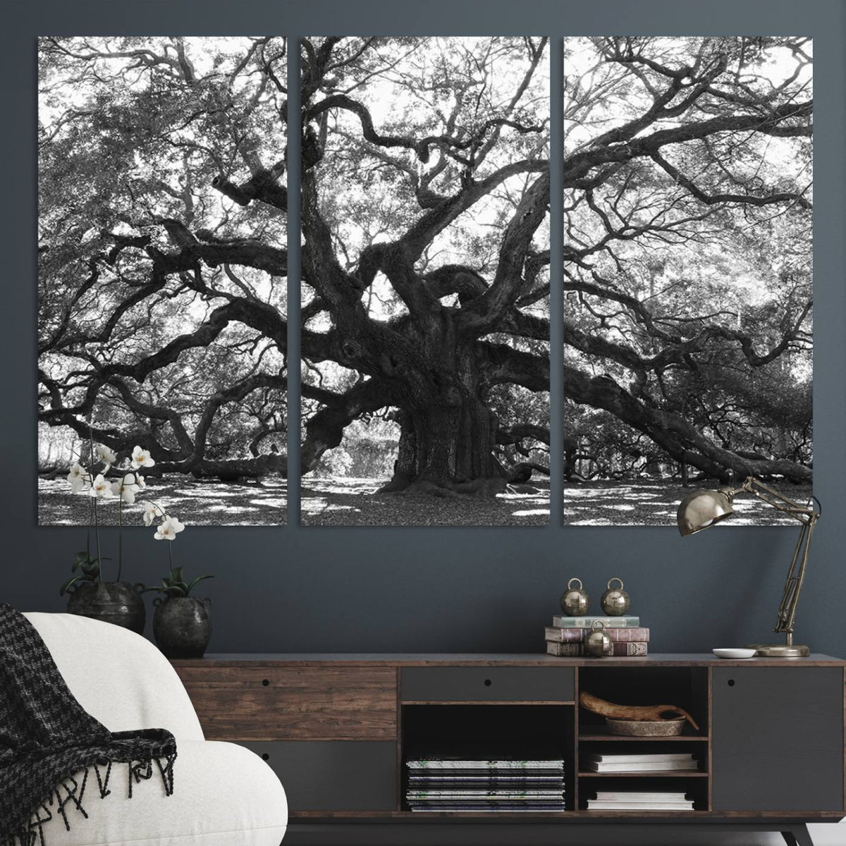 Ancient Oak Wall Art Canvas Print, Majestic Twisted Branches