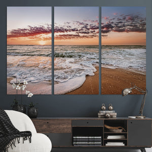Ocean Sunset Wall Art Canvas Print – Framed Sandy Shore