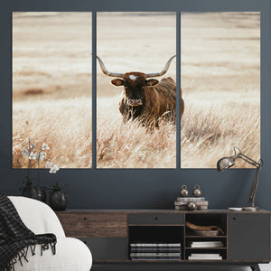 Texas Longhorn Wall Art Canvas Print – Framed Brown Horned