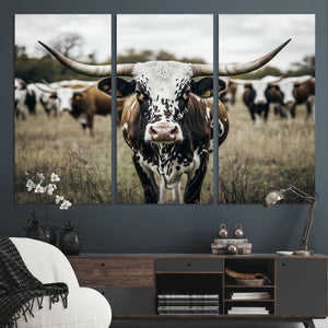 Texas Longhorn Wall Art – Framed Speckled Cow Canvas