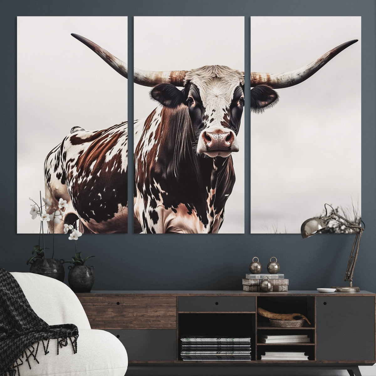 Texas Longhorn Wall Art Canvas Print – Framed Spotted Bull
