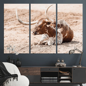 Texas Longhorn Wall Art – Framed Resting Bull Canvas