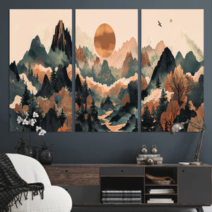 Wood Mountain Landscape Wall Art Canvas Print – Framed