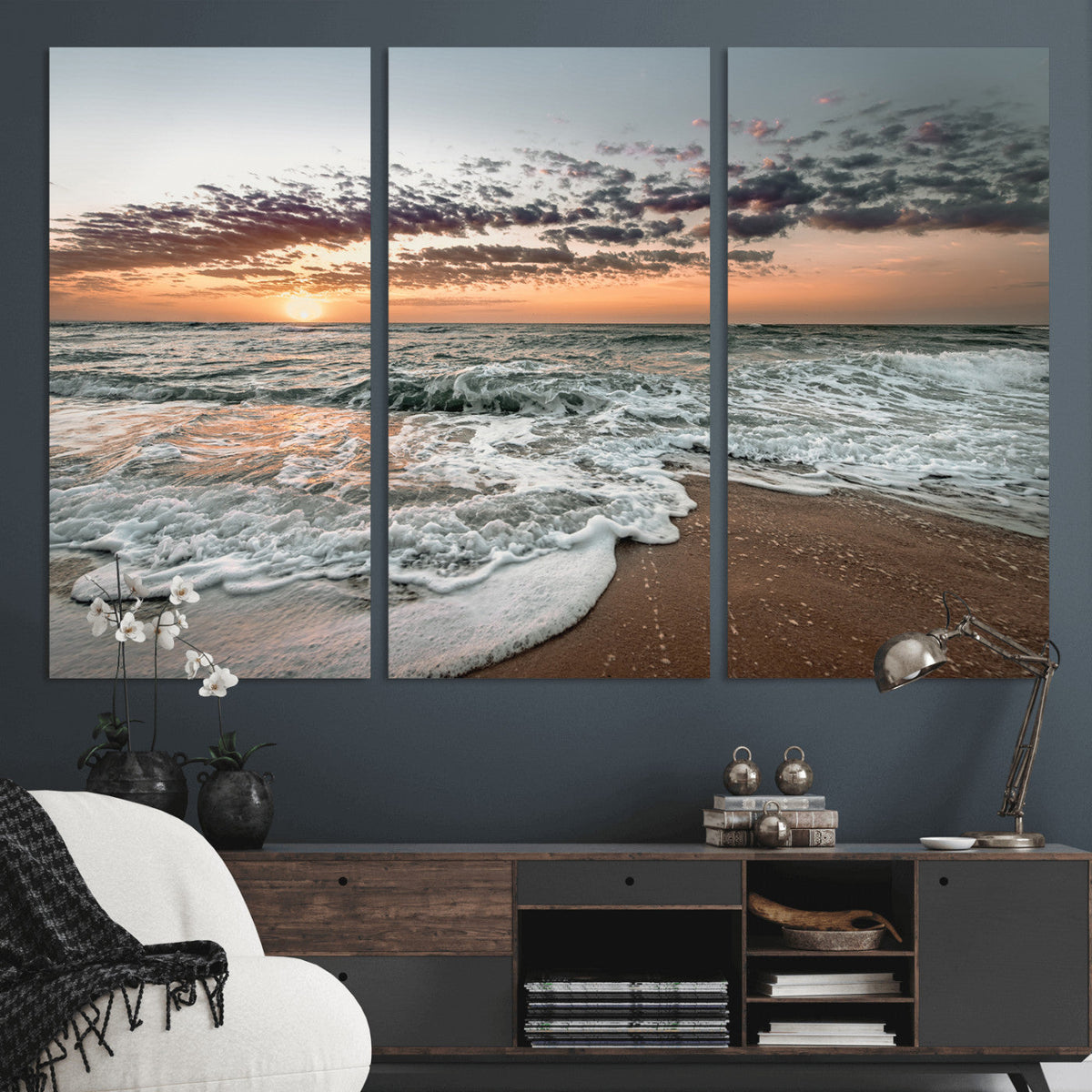 Ocean Sunset Wall Art Canvas Print – Framed Beach Waves