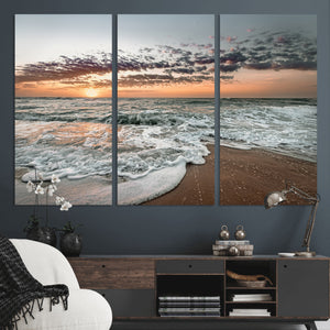 Ocean Sunset Wall Art Canvas Print – Framed Beach Waves