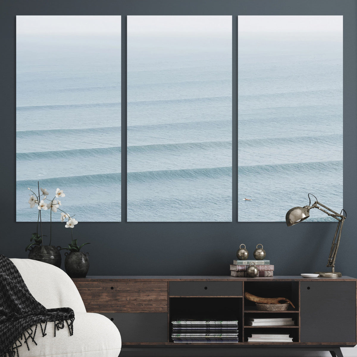 Ocean Waves Wall Art Canvas Print – Framed Solo Surfer Wave
