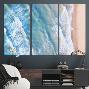 Aerial Ocean View Wall Art Canvas Print – Framed Soft Blue