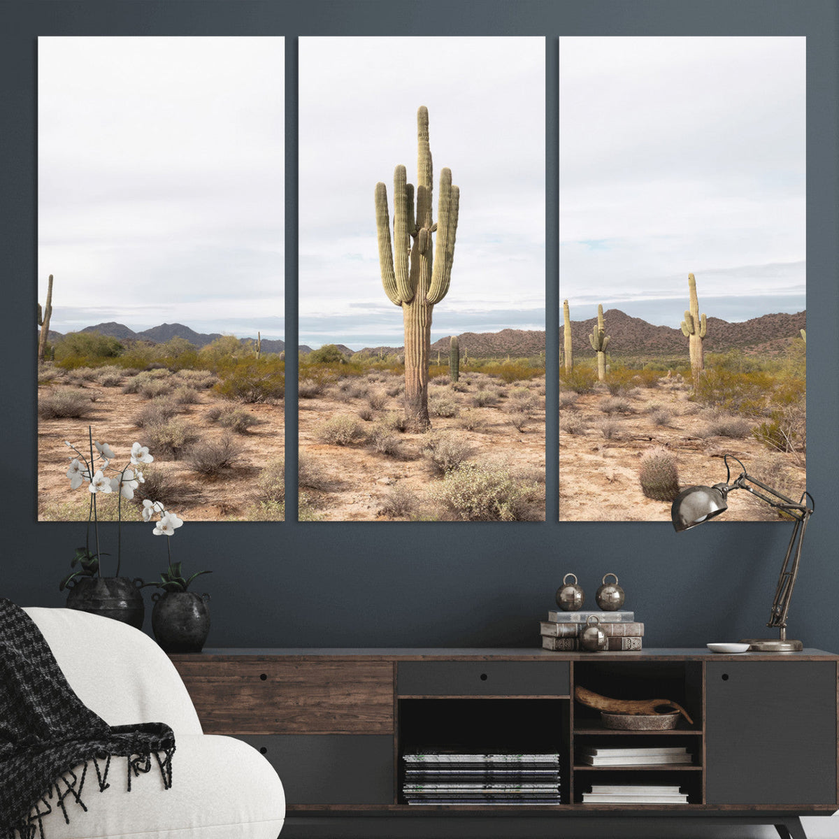 Saguaro Cactus Wall Art – Framed Desert Canvas Artwork,