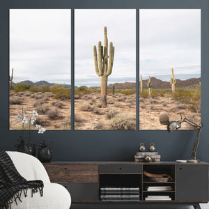 Saguaro Cactus Wall Art – Framed Desert Canvas Artwork,
