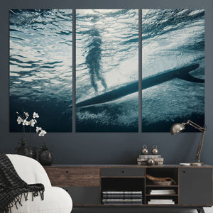 Underwater Surf Wall Art – Framed Ocean Wave Canvas Artwork,