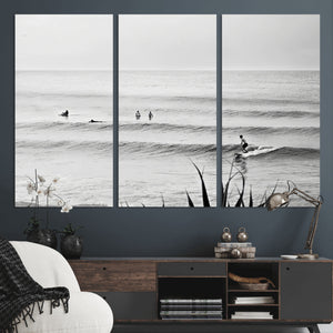 Surfer Silhouette Wall Art – Framed Calm Ocean Canvas