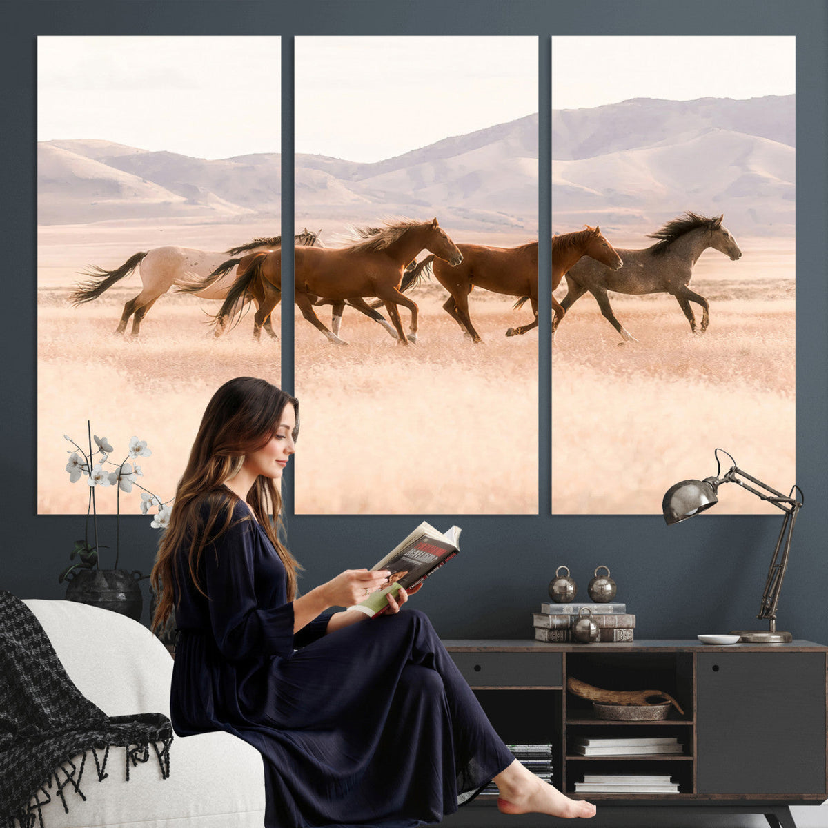 Wild Horse Wall Art Canvas Print – Framed Rustic Western Art