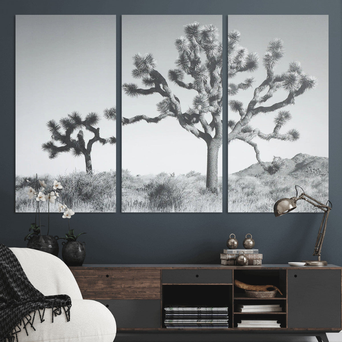 Joshua Tree Wall Art Canvas Print – Framed Black White