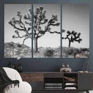Joshua Tree Wall Art Canvas Print – Framed Monochrome Desert