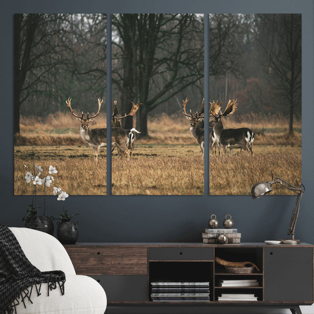 Deer Wall Art Canvas Print – Framed Rustic Wildlife Stags