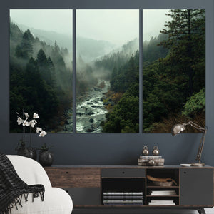 Misty Forest Wall Art Canvas Print – Framed Foggy River