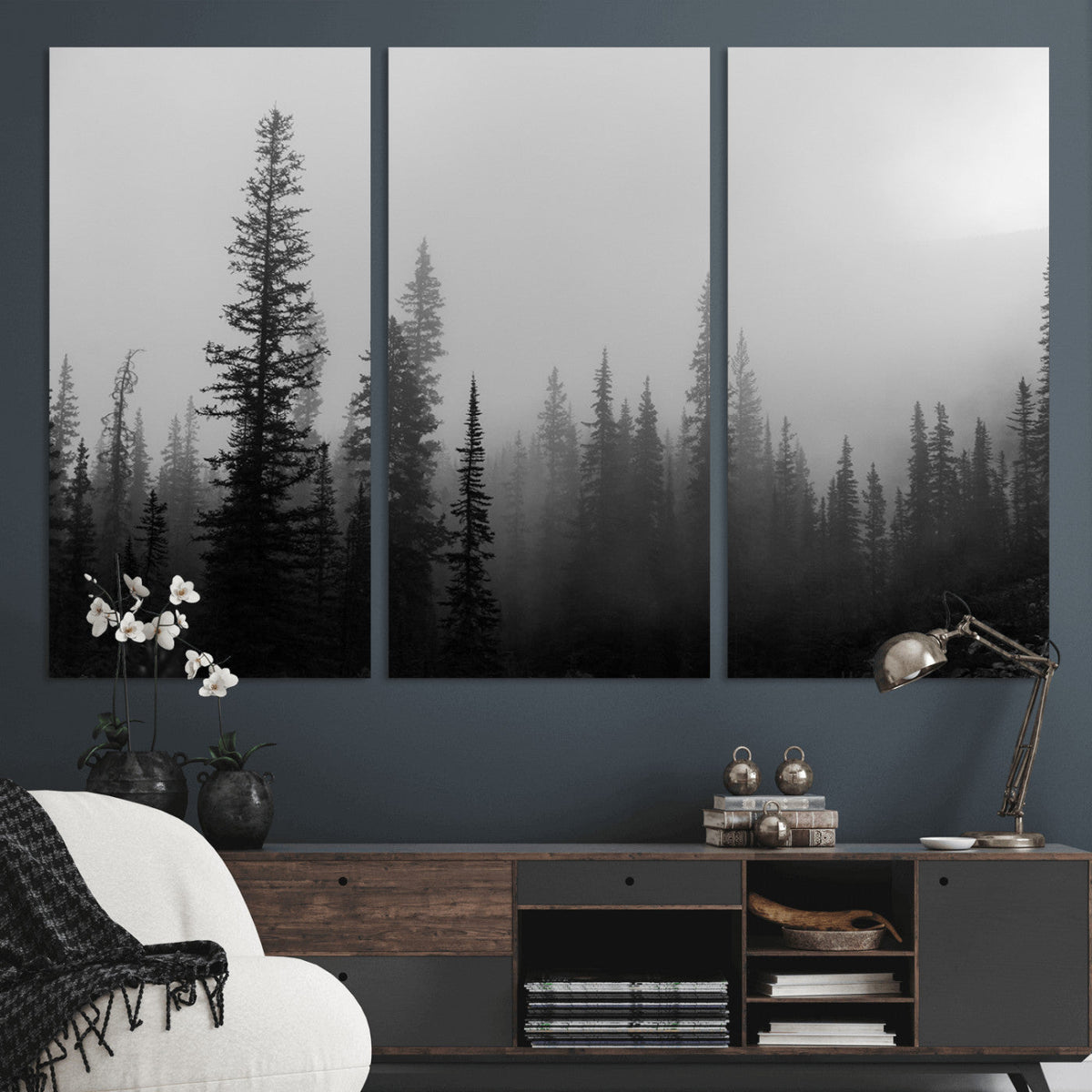 Misty Pines Wall Art Canvas Print – Framed Woodland