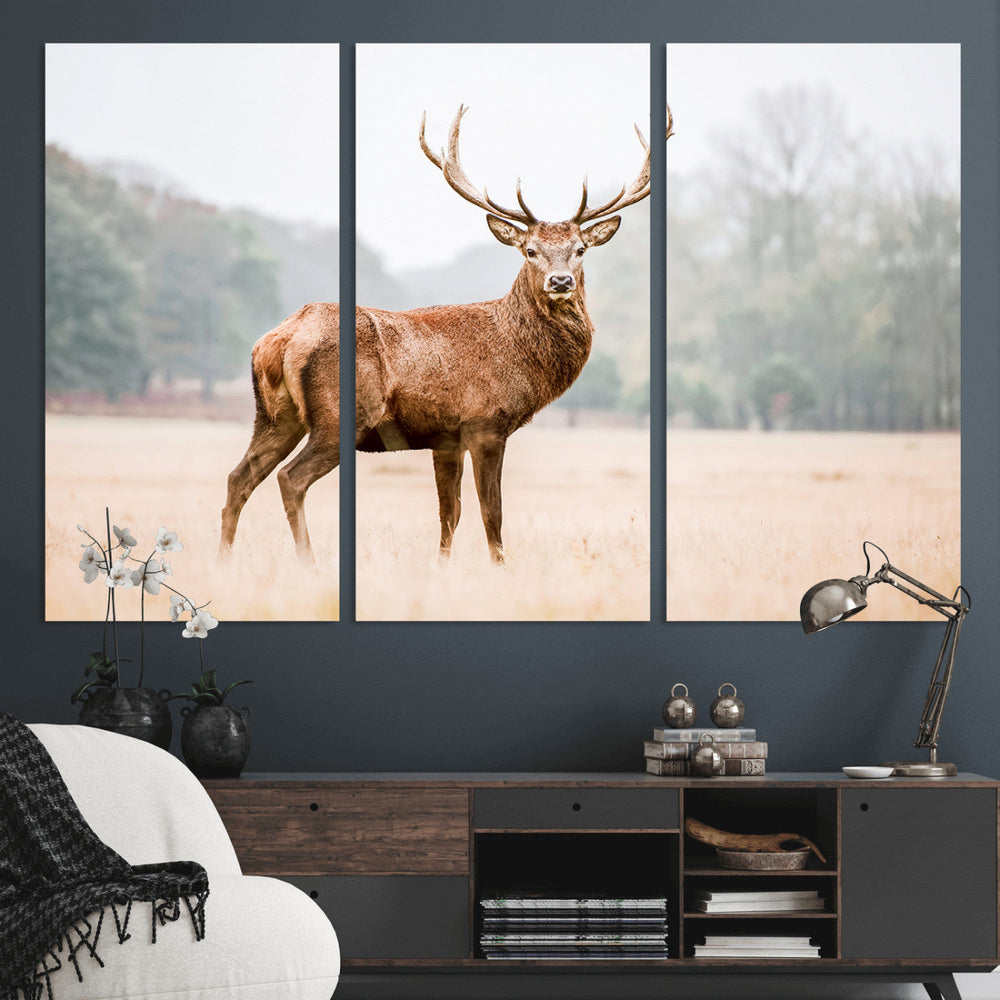 Vintage Wildlife Wall Art Canvas Print – Misty Landscape