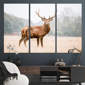 Vintage Wildlife Wall Art Canvas Print – Misty Landscape