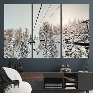 Frosty Pines Wall Art Canvas Print – Framed Cozy Cabin Ski