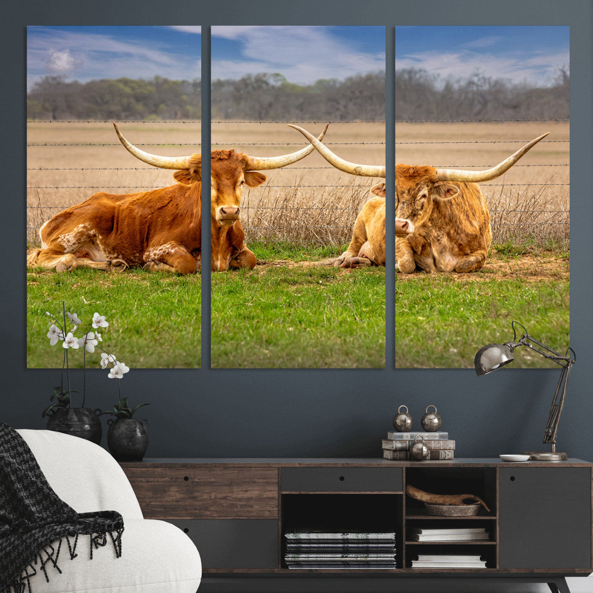 Texas Longhorn Pair Wall Art Canvas Print – Peaceful Rustic